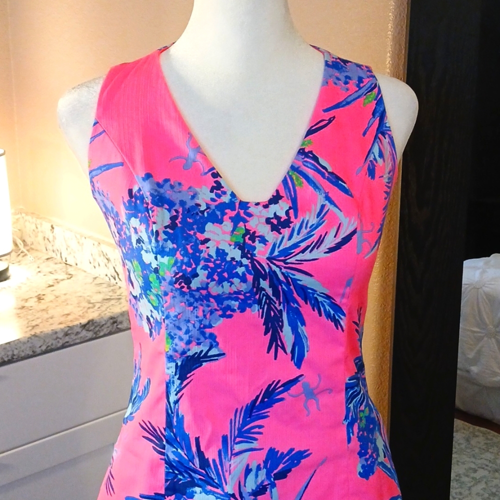 Lilly Pulitzer Sheath Dress Sleeveless Tropical Palm Floral Pattern Size 00 - Picture 3 of 11